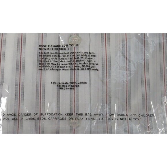 Ketch Mens Striped Button-Down Shirt 16/34-35 Single Needle Tailoring Polyester/ - Picture 4 of 6